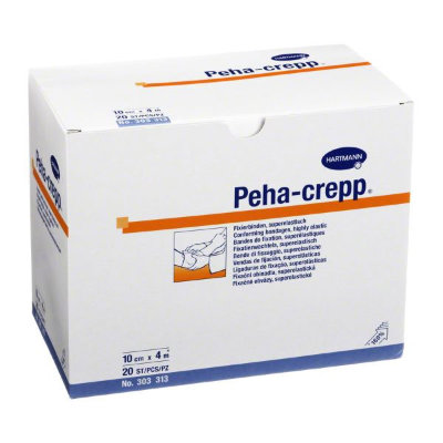 PEHA-CREPP: фиксирующий бинт 10 м х 4 см 20 шт в упаковке Hartmann Peha-crepp фиксирующий бинт из крепированной ткани, для фиксации повязок всех видов, в особенности на суставах, а также частях тела, имеющих коническую или округлую форму