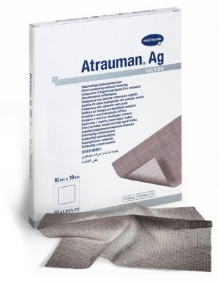 Atrauman AG - Повязки с серебром (стерильные): 10 х 10 см; уп/10 шт.  Для ран с повышенной угрозой инфицирования или инфицированных ран

Есть другие размеры