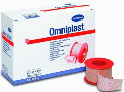 Omniplast (Омнипласт), 2,5 см х 5 м - Пластырь из текстильной ткани в рулоне /цвет кожи/  Для особо прочной фиксации повязок всех видов; для закрепления зондов, канюль, катетеров. Рекомендуется пациентам с кожей нормальной чувствительности.